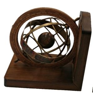 Set Vintage Old World Globe Bookends on Wood Base